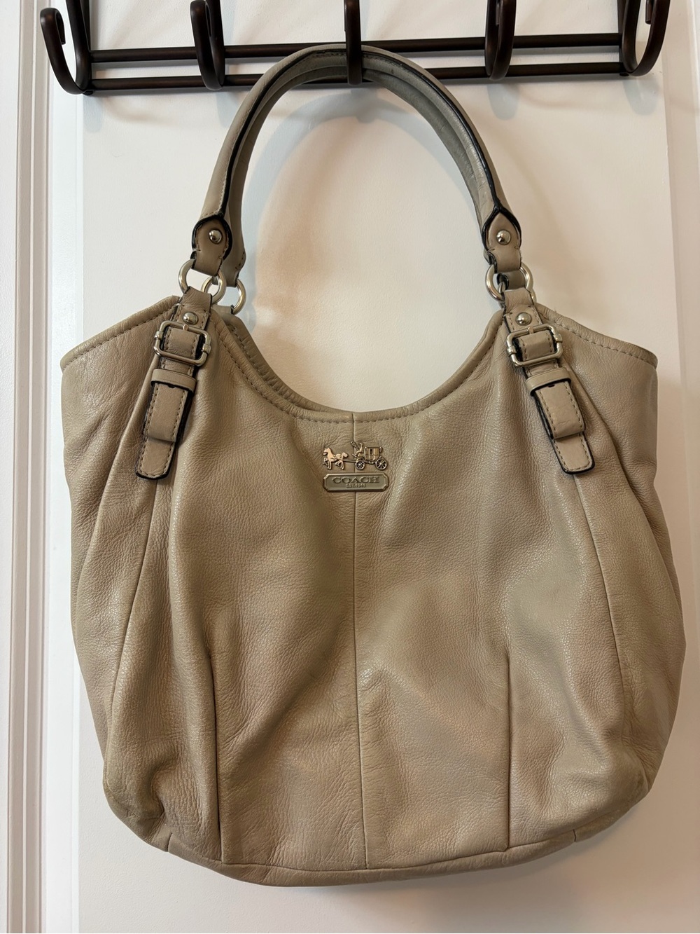 Coach Pebbled Leather Shoulder Bag in Taupe